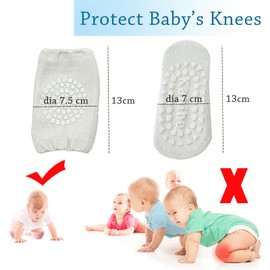 Baby Knee Pads for Crawling, 3 Pairs Non-Slip Socks Baby and 3 Pairs Knee Pads Baby Crawling Girls Boys with Non-Slip Nubs for Secure Hold Baby Crawling Aid for 0-24 Months, Blue, Grey, Pink