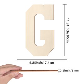 Wooden Letters 12 Inch, Large Wooden Letter G Shape Cutout Big Unfinished Vintage Sports Varsity Style Wood Alphabet Letters for Wall Decor Nursery Name Painting Crafts Party Room Home Decoration