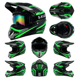 Motocross Helmet,Youth & Kids ATV Dirt Bike Motorcycle, BMX 4-Wheeler Off-Road Mountain Bike Helmet,DOT Certified,W/Gloves Goggles Mask 4-Piece Set (Green, S)