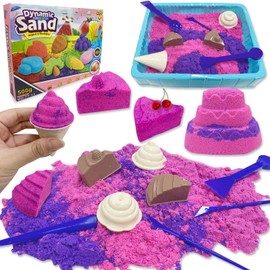 Crelloci Girls Play Sand Set Ice Cream & Sweet Cakes, Includes Magnetic Sand Molds and Tools, Dessert Shop Pretend Play Sandbox Kit, Play Sand Art Kits Sensory Toys Gift for Kids Age 3-5 | 1.1lbs