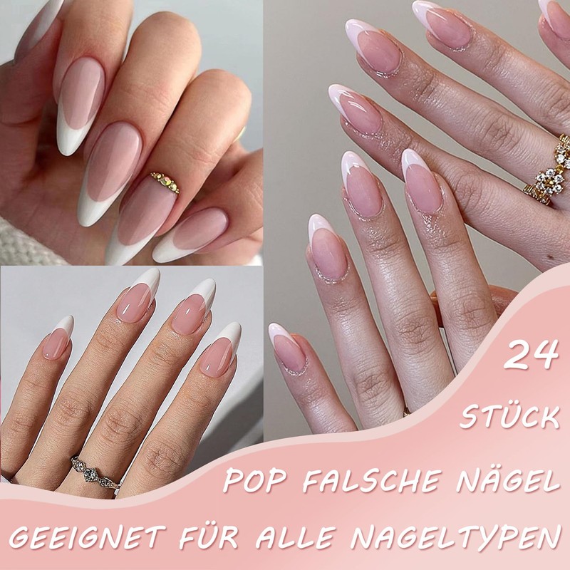 Virellay 24 Stück Press on Nails Mandel French Aurora, Nägel