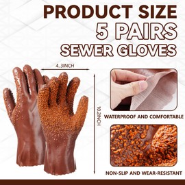 WGXX 5 Pairs Pvc Gloves Non Slip Sewer Gloves Dish Washing Gloves Abrasion Resistant Drain Cleaning Gloves, Plumbing Tools for Professional Plumber