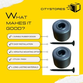 Citystores® 2 Pack 32mm Black Floor Wall Mounted Door Stopper Screw in Floor Stops Wall Stopper Rubber with Free Screws