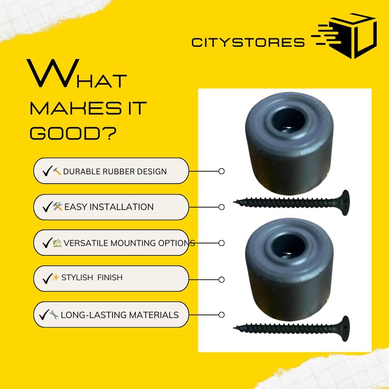 Citystores® 2 Pack 32mm Black Floor Wall Mounted Door Stopper