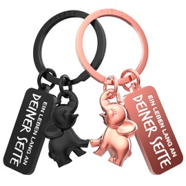 FABACH Love Keyring for Couples – 2 Elephants with Heart – I Love You Keyring Elephant – Girlfriend Gift Love – Couple Keyring Couple Love Gifts Partner, Black & Rose Gold, Modern