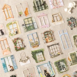 Scrapbook Accessory Stickers, Bullet Journal Accessories, PET Window Series Scrapbook Sticker Decoration for Journaling, Photo Album, Notebook (A Dream Outside the Window)