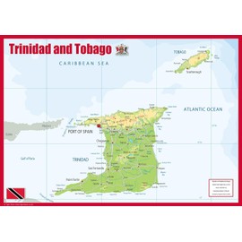 Trinidad & Tobago Physical Map - 23.3 x 16.5 Inches - Paper Laminated