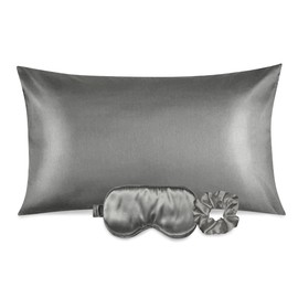 Ciana Luxurious Satin Pillowcase for Hair and Skin, Satin Pillowcase Set-2, 1 Eye Mask, 1 Scrunchie - Luxury Sleep Set, Pillow Cases with Envelope Closure (Queen Size, Gray)