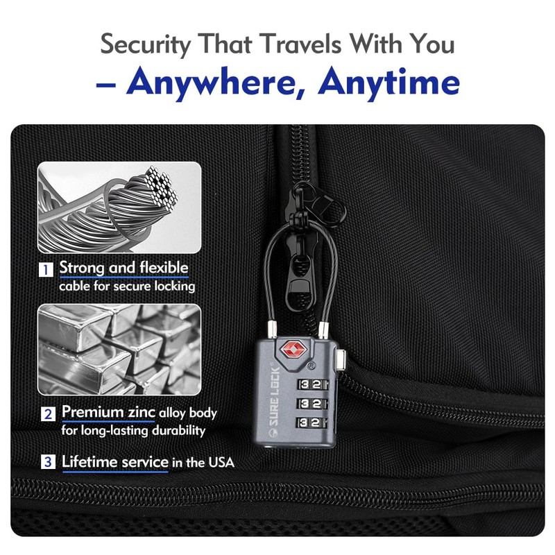 SURE LOCK-Unisex Adult TSA Compatible Travel Luggage Locks, Inspection Indicator,