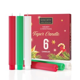 96NORTH 8 inch Christmas Candle Sticks, 7/8 inch Base Diameter, Dripless Taper Candles Set of 6, Unscented Holiday Taper Candlesticks, Up to 14 Hours Burning Time, Green White Red Christmas Candles