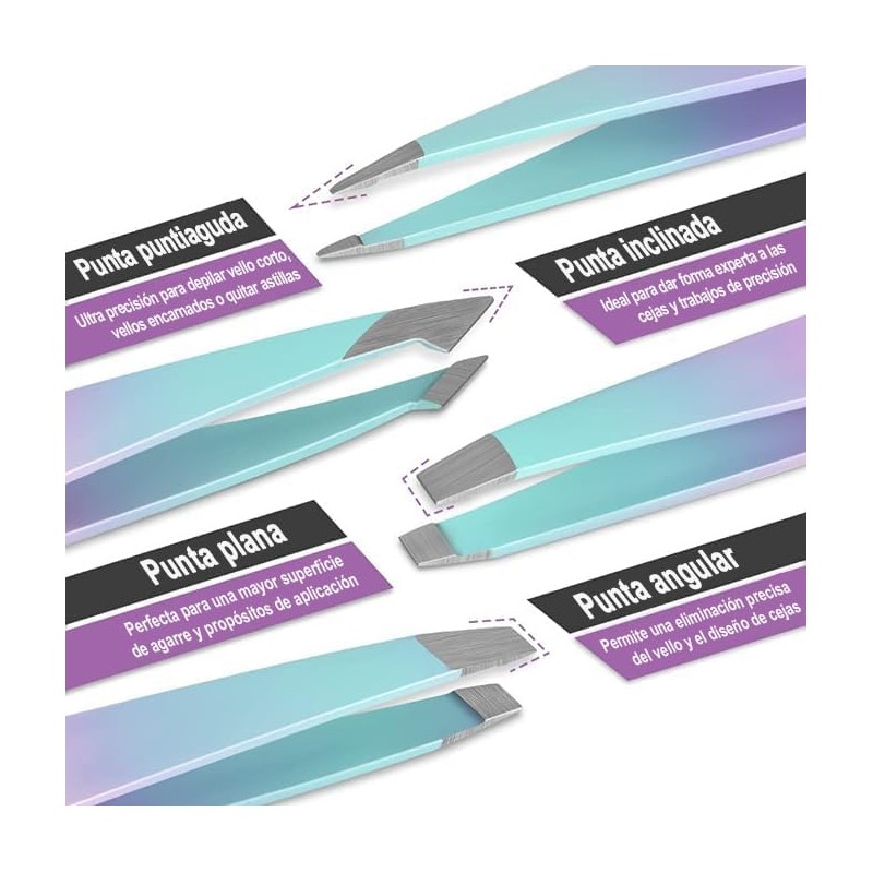 Triko Set 7 Pinzas para Cejas, Kit Profesional Acero Inoxidable,