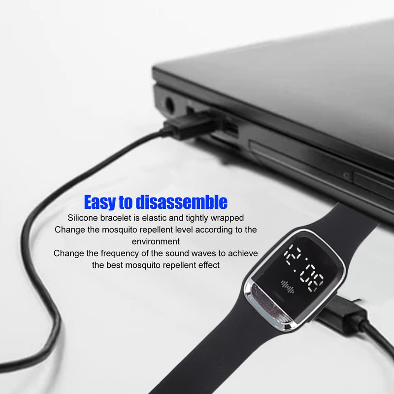 Ultrasonic Mosquito Repellent Bracelet Watch Temperature Detection USB Rechargeable Mosquito