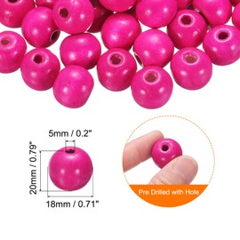 sourcing map 100 Pcs Large Hole Wooden Beads, 18 x 20mm Unfinished Natural Round Wood Spacer Beads Hair Braid Barrel Bead for DIY Crafts Hair Macrame Jewelry Making, Rose Red