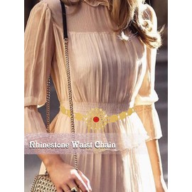 Urieo Boho Rhinestone Waist Chain Belt Crystal Tassel Gold Belly Chains Coin Pendant Adjustable Bikini Dress Chain Belts Body Jewelry Accessories for Women