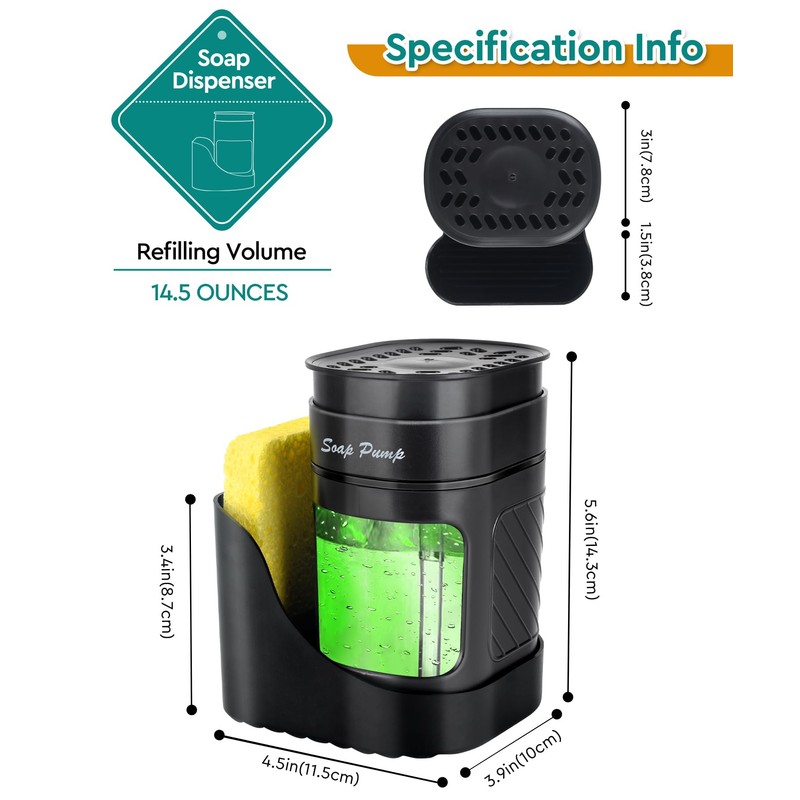 Dish Soap Dispenser with Sponge Holder, Soap Dispenser for Kitchen