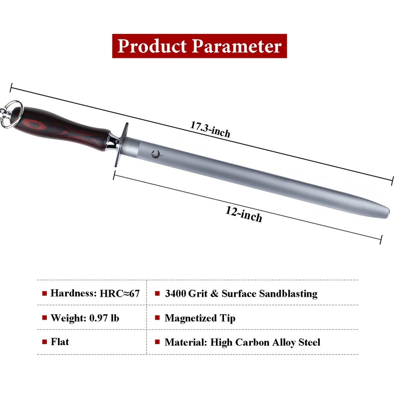 HIDAMOS High Hardness Honing Steel 12 Inches Flat Knife Sharpener