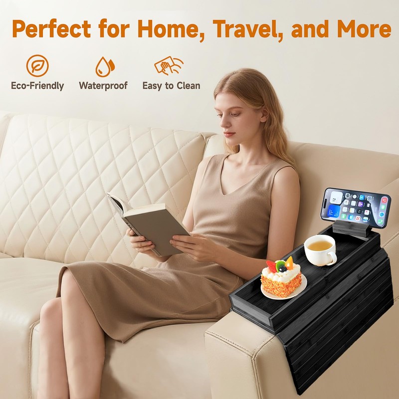 Bamboo Sofa Arm Tray – 2-in-1 Magnetic Detachable Couch Cup