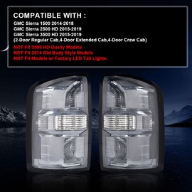 ALLGOOD Tail Lights Assembly w/o Bulbs Compatible with GMC Sierra 1500 2014-2018/Fit GMC Sierra 2500 HD 2015-2019/Fit GMC Siera 3500 HD 2015-2019 Rear Tail Lamp Smoke Lens