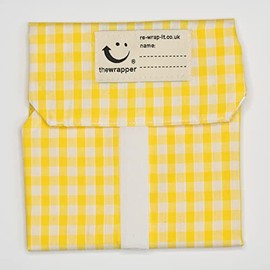 the Wrapper, Re Wrap It Sandwich Bags, Quarter Inch Yellow Check, No Waste Packaging, Eco Friendly, Reusable Food Wraps. Made In Scotland.