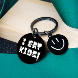 EoffIvan i Eat Kids Keychain Funny Keychain For Adults Gag Gifts For Women Men Funny Gifts For Friends Silly Keychain Cool Bag Charms Stainless Steel Keychain Humorous I Eat Kids Character
