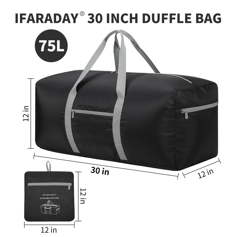 iFARADAY Foldable Duffel Bag 30 inch 75L Large Lightweight Luggage