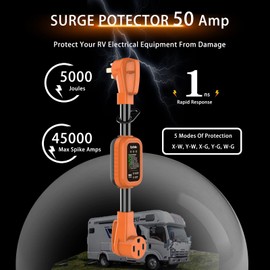 RV Surge Protector 50 Amp - Upgraded 5000 Joules RV Circuit Analyzer with Voltage Protector and Easy to Use Handle, 50 Amp Surge Protector for RV Power Guard Camper Travel Trailers