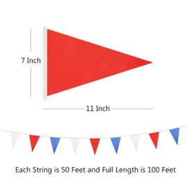 Yamiuo 100 Ft White Red Dark Blue Pennant Banner Flag, 60 Pcs String Hanging DIY Bunting Flags for Party, School, Birthday, Wedding, Carnival, Celebrations, Outdoor and Indoor Decorations (White Red Dark Blue)