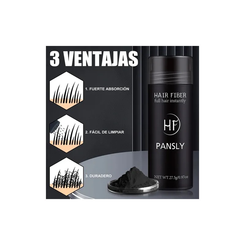 Polvo De Fibra Capilar Negro Cubre Raz De Cabello Calvicie