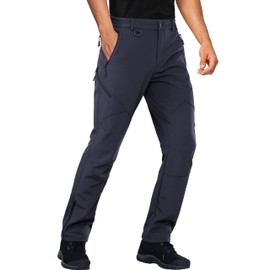 Stlight Mens Snow Ski Water Repellent Softshell Pants for Winter Hiking Fleece Lined Bottom Leg Zipper with 6 Zip Pockets(Navy Blue 36W/32L)