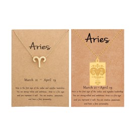 2 Pcs Zodiac Necklace for Women Men 12 Zodiac Sign With Tarot Card Pendant Necklace Gold Plat Constellation Necklace Birthday Gifts for Women