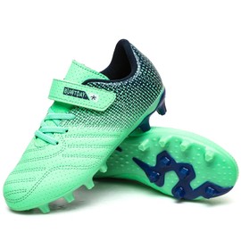 BUWTDAY Kids Soccer Cleats Boys Girls Athletic Outdoor Firm Ground Youth Football Shoes(Little Kid/Big Kid) Green