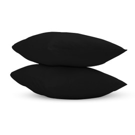 KOMFIT Pillow Cases 2 Pack Standard Queen Size 20x30 cm 100% Egyptian Cotton Pillowcases with Envelope Closure Super Soft Hotel Quality Pillow Covers Wrinkle, Fade Resistant - Black