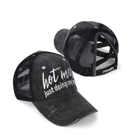 Criss Cross Ponytail Hat Baseball Caps for Women Mesh Back Distressed Messy Trucker Hat Pony Embroidery Hiking Golf Running Hats