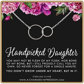 For My Handpicked Daughter • Stepdaughter or Adopted Child Gift • 2 Connected Circles • 925 Sterling Silver • From Stepmother to Bonus Daughter • Adoption Keepsake Necklace • Unbiological Mother Child