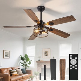 Depuley 52-Inch Ceiling Fans with Lights: Caged Ceiling Fans Dual Finish 5 Blades - Rustic Ceiling Fan with Remote Control for Industrial Living Room Outdoor Patio (E26 Bulb Included)