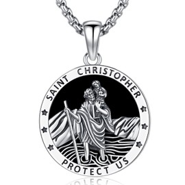 Odinstone 925 Sterling Silver St Michael/St Christopher/St Benedict/Jesus Crucifix/St Uriel/Archangel Raphael Medal Necklace for Men Women Religious Amulets Jewelry Gifts, Sterling Silver, black onyx