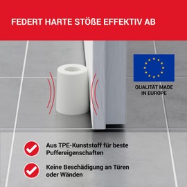 LouMaxx Rubber Door Stop, Floor Door Stop, Diameter 40 mm x 50 mm, Door Stopper for Screwing In, Rubber Door Stopper, Reliable Protection Against Hitting Doors, Set of 3 in White