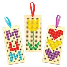 ANCLLO Cross Stitch Bookmark Kit, Wooden Bookmarks, Cross Stitch Frame Needles Threads Ribbons for Kids Beginners DIY Project Crafts