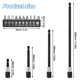 14 Pieces Drill Extension, Alloy Steel 60/100/150/300 mm Bit Extension, Screwdriver Bit Holder 1/4, Magnetic Drill with Hex Shank, Bit Extension for Cordless Screwdriver (Black)