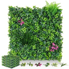 Artificial Grass Wall Panels, 20"x20" 16pcs Grass Backdrop Wall with Mint Plant Leaves, UV-Anti Fake Greenery Plant Boxwood Panels for Privacy Fence Screen, Outdoor Green Wall Decor for Patio Garden