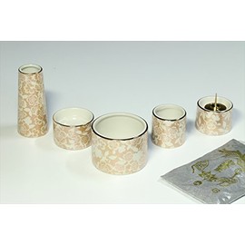 やまこう 仏具 仏具セット ■花柄 5点セット ミニ シャンパン モダン 家具調 仏壇 お供え■香炉灰付 お盆 お彼岸 お墓参り 供養
