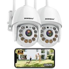 BOAVISION 2K Security Camera Outdoor, 2Pack Wireless WiFi IP Camera Home Security System 360° View,AI HumanTracking,Two Way Talk, pan Tile Full Color Night Vision,2.4G&5G WiFi