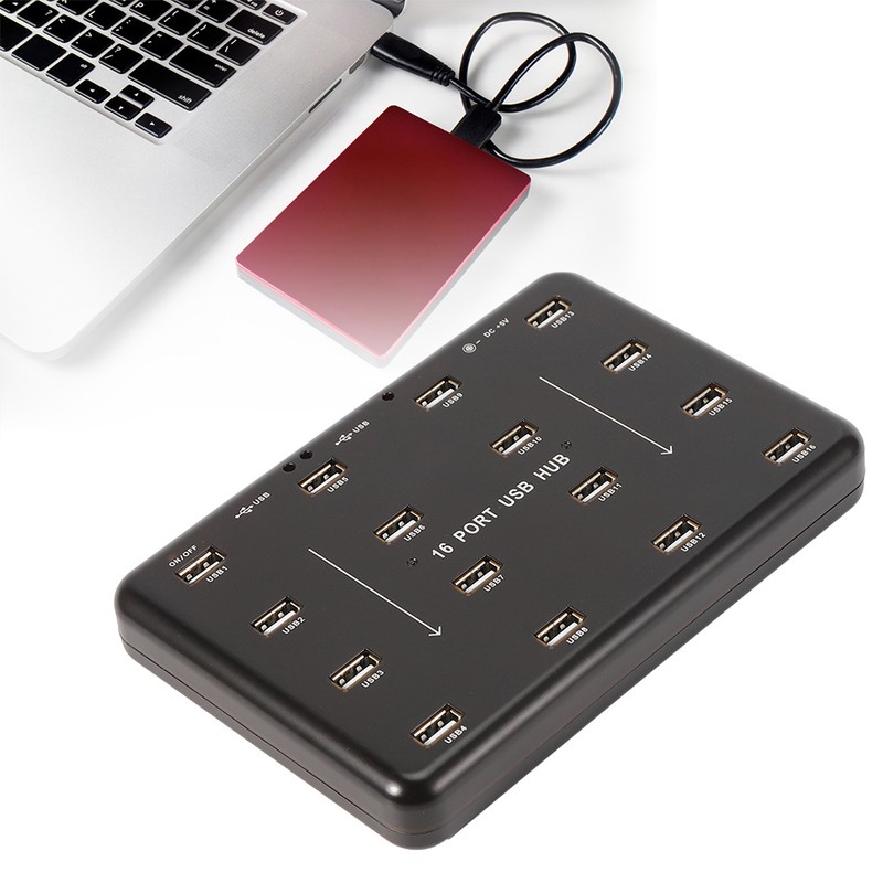 16‑Port Hub Industrial USB2.0 Expander Ultra‑High‑Speed 5V 3A Power Adapter(100‑240v)