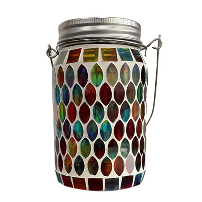 Outdoor Solar Lantern Lights Decorative Mosaic Jar Hanging Lantern Pathway