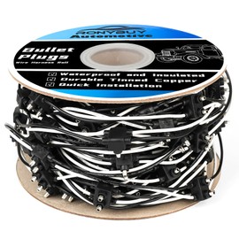 Ronybuy 150x 2 Wire Pigtail Double Male Bullet Plugs Roll, 18 Gauge 2 Prong Wire Harness for Clearance Side Markers Trucks Trailers, Continuous 150 Plugs, 6" Lead Spacing Between Plugs