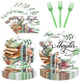 Storybook Baby Shower Decorations - 96 PCS Storybook Plates Napkins Forks A New Chapter Begins Library Reading Book Club Party Decorations Book Themed Tableware Set Serves 24