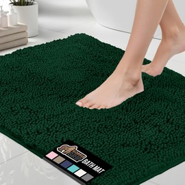 GORILLA GRIP Bath Rug Mat 30x20, Soft Absorbent Chenille, Quick Dry Microfiber Mats, Rubber Backing Washable Shower Floor Rugs, Bathmat Runner, US Designed Bathroom Decor Accessories Hunter Green
