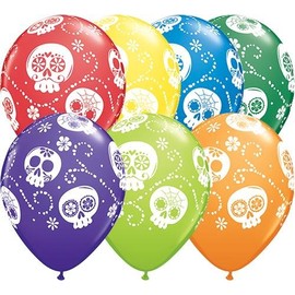 Qualatex 44779 "Round Carnival Assortment Sugar Skulls Latex Balloons, 11-Inch, 25-Piece