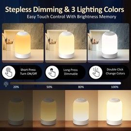 Bedside Touch Night Light, Baby Nursery Nightlight for Kids Adults, Egg Light with Timer, Dimmable Small Cordless Table Lamp for Nightstand/Bedroom/Children's Room, USB Rechargeable, White/Warm/Amber