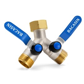 Brass Garden Hose Splitter, Garden Hose Splitter 2 Way Heavy Duty, With 2 304 Stainless Steel Extension Handles, 2-Way Y-Valve 3/4” GHT Threads (Increase Flow Style)